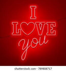 Valentines Day background. Vector retro neon sign. 
