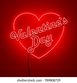 Valentines Day background. Vector retro neon sign. 