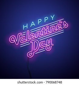 Valentines Day background. Vector retro neon sign. 