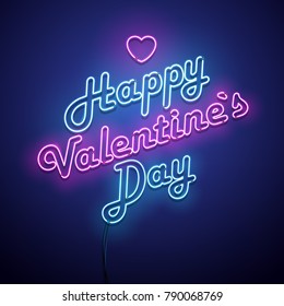 Valentines Day background. Vector retro neon sign. 