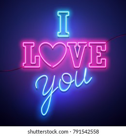 Valentines Day background. Vector retro neon sign. 