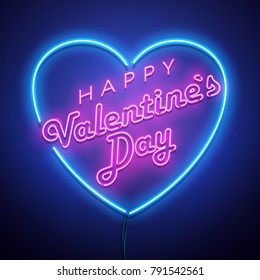 Valentines Day background. Vector retro neon sign. 