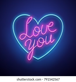 Valentines Day background. Vector retro neon sign. 