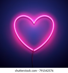 Valentines Day background. Vector retro neon sign. 