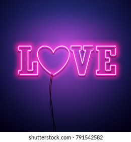 Valentines Day background. Vector retro neon sign. 