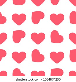 Valentines day background. Vector seamless pattern with red rotated hearts on white backdrop. Abstract geometric texture, repeat tiles. Love romantic theme. Design for decoration, gift paper, prints