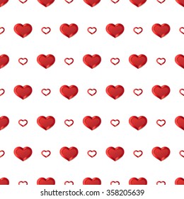 Valentines Day Background. Vector seamless pattern with Red Hearts on white background.