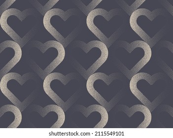 Valentine's Day Background Vector Stipple Linear Hearts Aesthetic Seamless Pattern Abstract Wallpaper. Dotted Line Heart Graphic Love Symbol Repetitive Wrapping Paper Texture. Modern Art Illustration