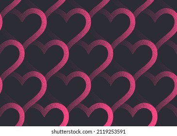 Valentine's Day Background Vector Stipple Linear Pink Hearts Aesthetic Seamless Pattern Abstract Wallpaper. Dotted Line Heart Graphic Love Symbol Repetitive Wrapping Paper Texture. Modern Illustration