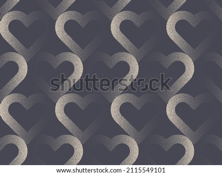 Valentine's Day Background Vector Stipple Linear Hearts Aesthetic Seamless Pattern Abstract Wallpaper. Dotted Line Heart Graphic Love Symbol Repetitive Wrapping Paper Texture. Modern Art Illustration