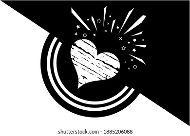 Valentine's day background. Wedding invitation background. Black and white background with heart, confetti and fireworks illustration. 