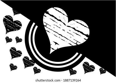 Antecedentes del día de San Valentín. Antecedentes de la invitación a la boda. Fondo blanco y negro con ilustración cardíaca. 