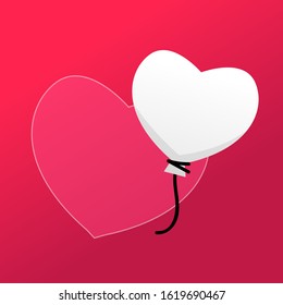 Valentines day background with white Balloons Heart and simple pink heart . Vector illustration. EPS 10