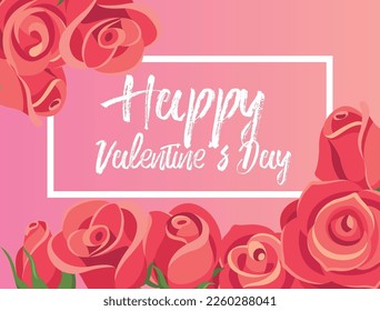 Valentines day background and white frame with rose pattern