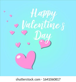 Valentine's Day background. White and red hearts on pastel blue background