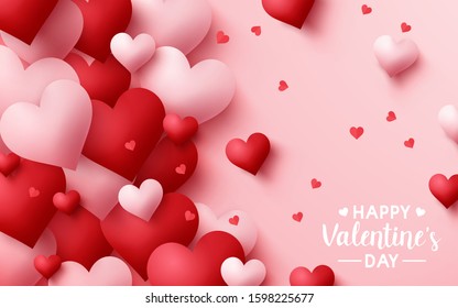 Valentine's Day background.Romantic composition with hearts. Vector illustration