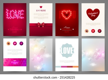 Valentine`s day backgrounds set. Vector illustration.