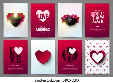 Valentine`s day backgrounds set. Vector illustration.