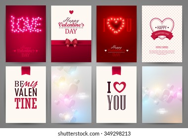 Valentine`s day backgrounds set. Vector illustration.