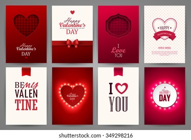 Valentine`s day backgrounds set. Vector illustration.