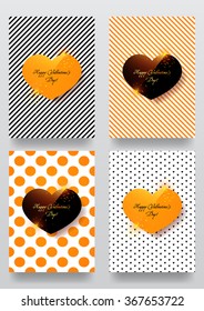 Valentine`s day backgrounds set. Vector illustration. Happy valentines day cards with ornaments, hearts.