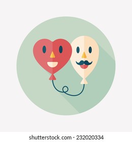 Valentine's Day ballons flat icon with long shadow,eps10