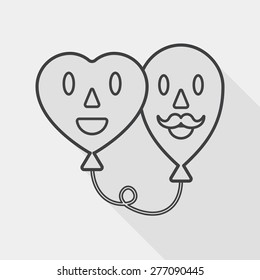 Valentine's Day ballons flat icon with long shadow, line icon