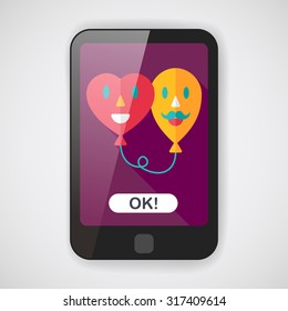 Valentine's Day ballons flat icon with long shadow,eps10