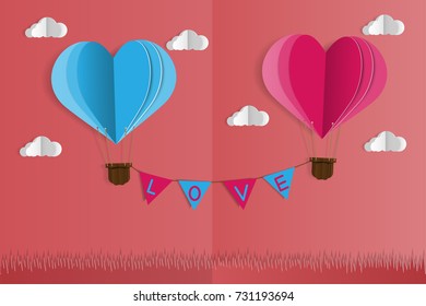 Valentine's Day with a balloon floating on the air.vector illustration.