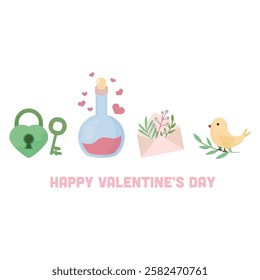Valentine's Day, balloon, gift card, elixir of love, ice cream, cupcake, heart, bird, love, background, romantic, holiday, romance,