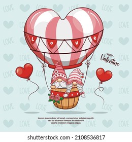 Valentinstag-Ballon mit Gnome, Cute-Cartoon-Illustration