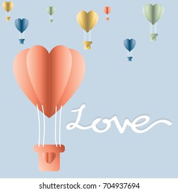 Valentine's day balloon heart on the blue background with love word, Valentines concept.