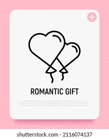 Valentine's day. Balloons in heart shape thin line icon. Birthday, anniversary celebration. Vector illustration.