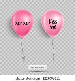 Valentines day balloons. Kiss me. Isolated. Vector
