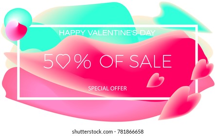 Valentine's Day. Banner about sales and discounts. Abstract colorful fluffy liquid cover and a set of posters. Bubble forms the layout of the design and template. Vector illustration