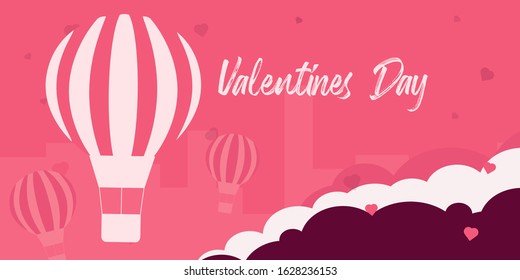 Valentine's Day banner with air balloon on the pink background