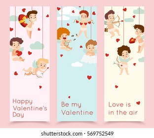 Valentines day banner with angel. Vector illustration.