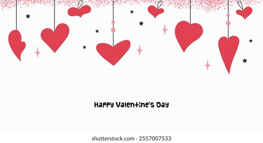 Valentine's Day banner background card with red hearts and stars