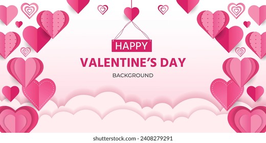 Valentine's day banner background. Romantic background. Happy Valentine's Day banners, paper art style.
