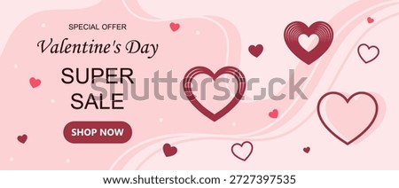Valentine's day banner background. Romantic elements with hearts. Valentine's day banner template for newsletter, websites, blog, social, greeting card. Vector illustration