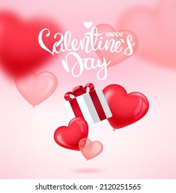 Valentines Day banner with calligraphic logo. 3d vector illustration