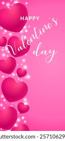 Valentine's Day banner. Valentine's Day card with hearts and glitter. Vector.