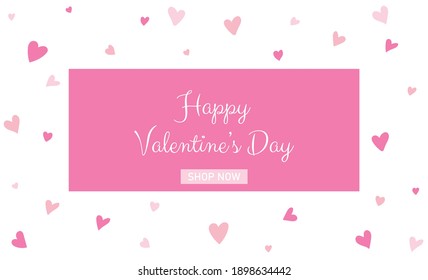 Valentine's day banner, card with pink little hearts on background . Vector illustration.
