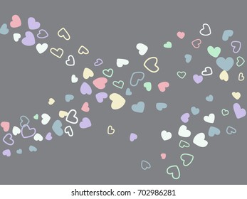 Valentine's day banner or card template. Flying heart confetti vector pattern. Holiday decoration with tenderness and love mood. Scatter of heart doodles flying shapes.