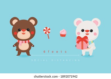 Banner del día de San Valentín con un lindo oso de fondo pastel.