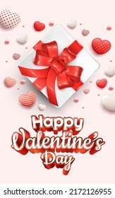 Valentines day banner with cute gift box and sweet hearts