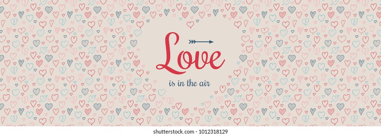 Valentine's Day - banner with cute hand drawn hearts. Vector.