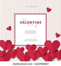 valentine's day banner decorated with heart cut papers and postcard. special day design for web page, cover, banner, event, promotion, greeting card. lovely concept vector design.