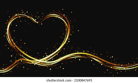 Valentines day banner design. Golden heart frame with sparkles. Vector illustration 
