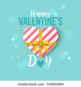 Valentines day banner design with heart shape gift box and bow